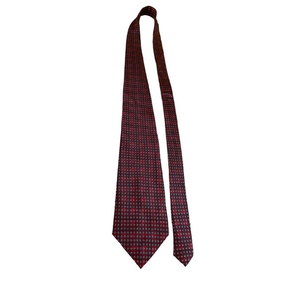 Van Heusen Mens Neck Tie Red Gray Diamonds Geometroic Work Dad Tie - Picture 1 of 7